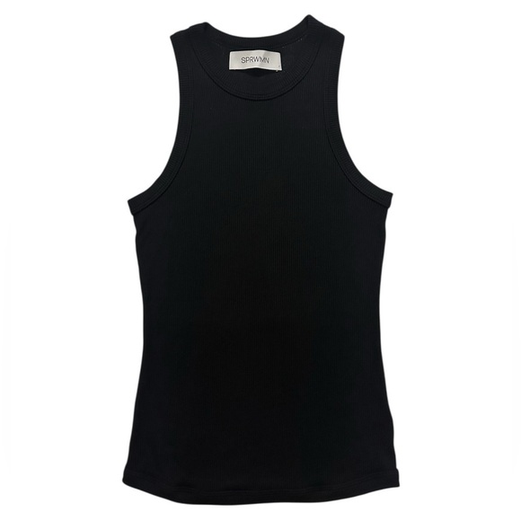 NWOT SPRWMN Ribbed Racer Tank Top - Black SMALL - Picture 2 of 6